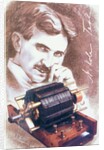 Nikola Tesla with machine by Anonymous
