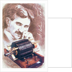 Nikola Tesla with machine by Anonymous