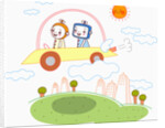 A Robot Couple in a Flying Car by Anonymous