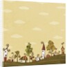 Lined-up Houses and Trees and Yellow Brown Sky above by Anonymous
