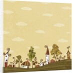 Lined-up Houses and Trees and Yellow Brown Sky above by Anonymous