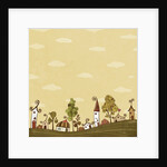 Lined-up Houses and Trees and Yellow Brown Sky above by Anonymous