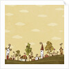 Lined-up Houses and Trees and Yellow Brown Sky above by Anonymous
