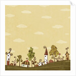 Lined-up Houses and Trees and Yellow Brown Sky above by Anonymous