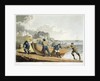 Men hauling dinghy to shore by Anonymous