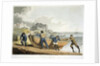 Men hauling dinghy to shore by Anonymous
