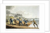 Men hauling dinghy to shore by Anonymous