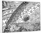 Engraving of a man discovering the point where earth and the sky meet by Anonymous