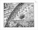Engraving of a man discovering the point where earth and the sky meet by Anonymous