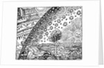 Engraving of a man discovering the point where earth and the sky meet by Anonymous