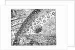 Engraving of a man discovering the point where earth and the sky meet by Anonymous