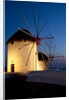 Windmills lite up at dusk, Greek Island of Mykonos by Anonymous