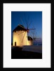 Windmills lite up at dusk, Greek Island of Mykonos by Anonymous