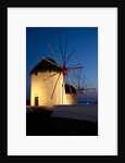 Windmills lite up at dusk, Greek Island of Mykonos by Anonymous