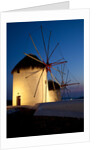 Windmills lite up at dusk, Greek Island of Mykonos by Anonymous