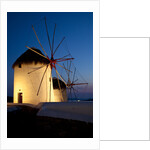 Windmills lite up at dusk, Greek Island of Mykonos by Anonymous