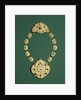 Pieces of a gold necklace with grey chalcedony, turquoise, and glass by Anonymous