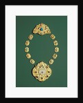 Pieces of a gold necklace with grey chalcedony, turquoise, and glass by Anonymous