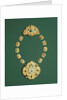Pieces of a gold necklace with grey chalcedony, turquoise, and glass by Anonymous