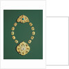 Pieces of a gold necklace with grey chalcedony, turquoise, and glass by Anonymous
