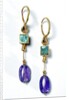 Drop earrings with gold, amethyst and emerald by Anonymous