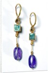 Drop earrings with gold, amethyst and emerald by Anonymous