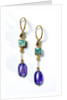 Drop earrings with gold, amethyst and emerald by Anonymous