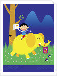 Boy Riding Elephant by Anonymous