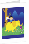 Boy Riding Elephant by Anonymous