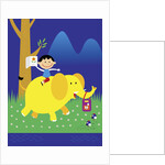 Boy Riding Elephant by Anonymous