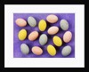 Small coloured Easter eggs on purple background by Anonymous
