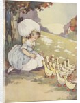 Illustration of girl with ducklings by Anonymous
