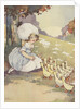 Illustration of girl with ducklings by Anonymous
