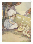 Illustration of girl with ducklings by Anonymous