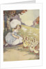 Illustration of girl with ducklings by Anonymous