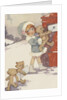 Illustration of girl and teddy bears mailing letters by Anonymous