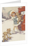 Illustration of girl and teddy bears mailing letters by Anonymous