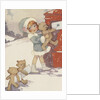Illustration of girl and teddy bears mailing letters by Anonymous