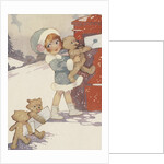 Illustration of girl and teddy bears mailing letters by Anonymous