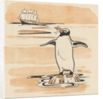 Illustration of penguin eating fish by Anonymous
