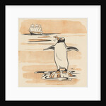 Illustration of penguin eating fish by Anonymous