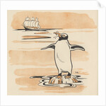 Illustration of penguin eating fish by Anonymous