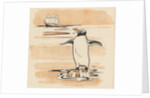 Illustration of penguin eating fish by Anonymous