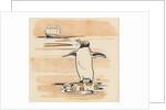 Illustration of penguin eating fish by Anonymous