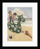 Illustration of dog frightened by inflatable beach toy by Anonymous