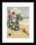Illustration of dog frightened by inflatable beach toy by Anonymous