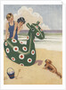 Illustration of dog frightened by inflatable beach toy by Anonymous