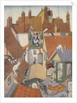 Illustration of cats on roofs by Anonymous