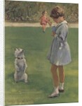 Illustration of girl teaching dog trick by Anonymous
