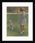 Illustration of girl teaching dog trick by Anonymous